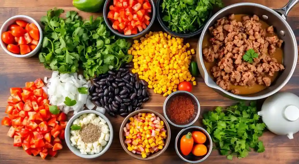 Fresh Taco Soup Ingredients Ready to Be Cooked