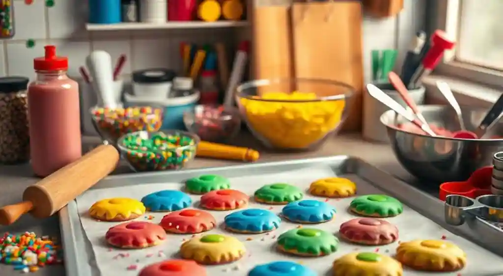 baking colorful cookies at home