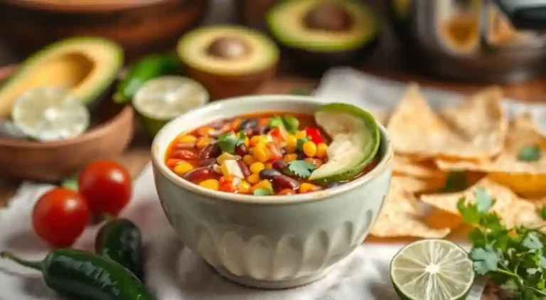 Cold taco soup recipe with fresh ingredients served in a bowl