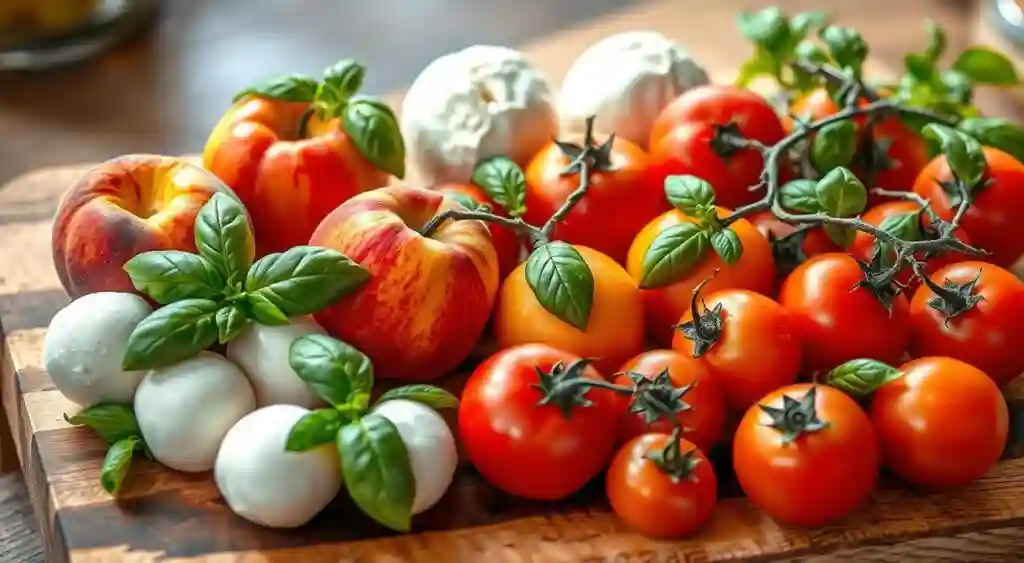 Fresh Peaches and Tomatoes for Caprese Salad