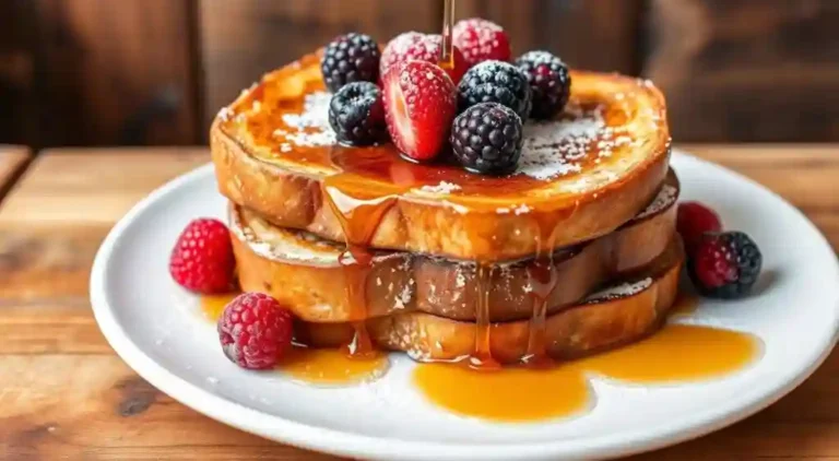 Golden French Toast Topped with Fresh Berries and Syrup